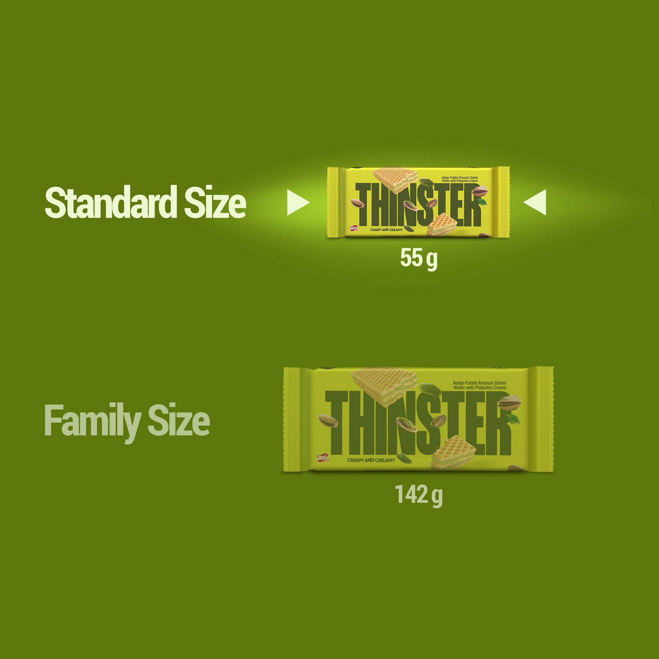 Thinster Antep Fıstıklı Kremalı Gofret 55 gr x 24 adet