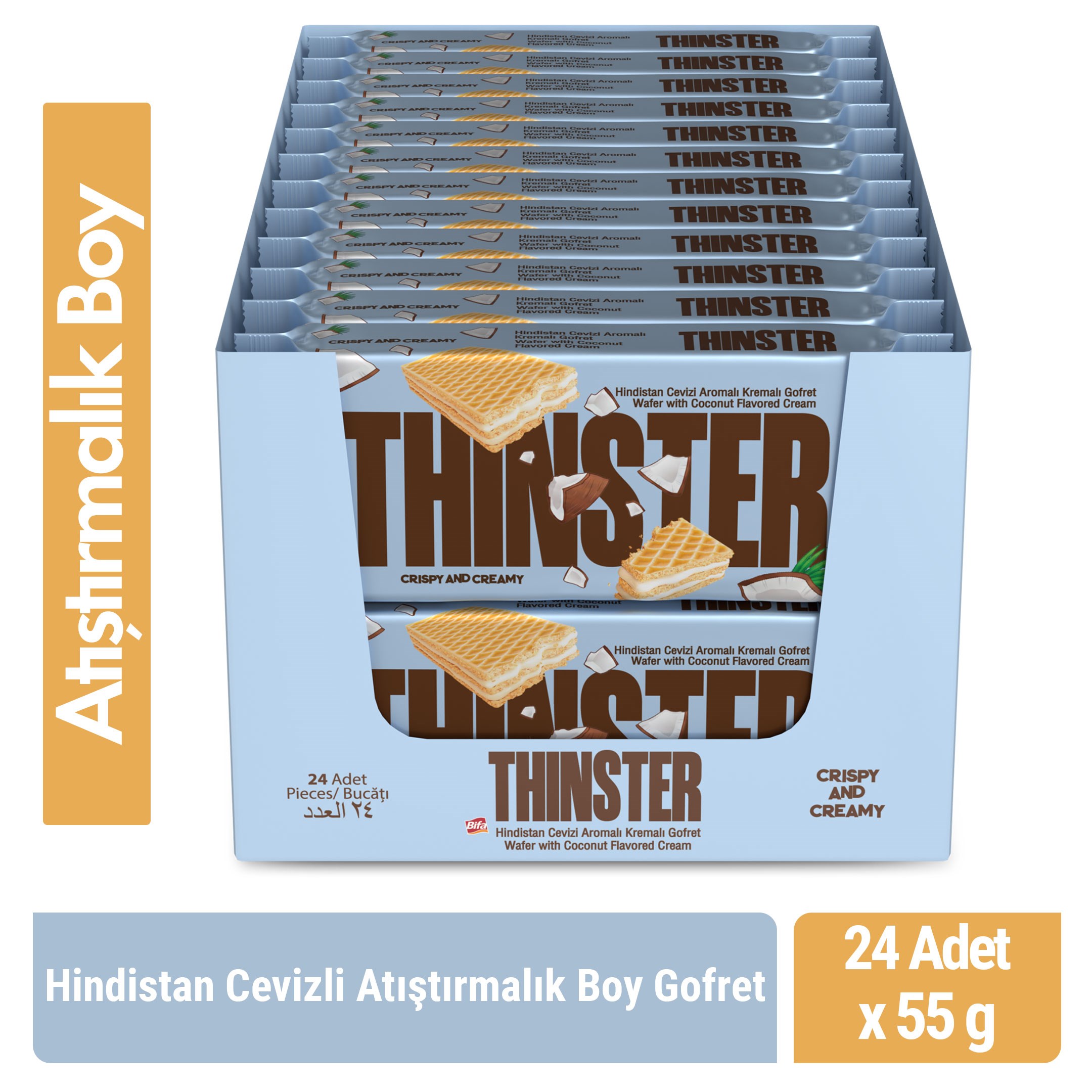 Thinster Hindistan Cevizli Kremalı Gofret 55 gr x 24 adet