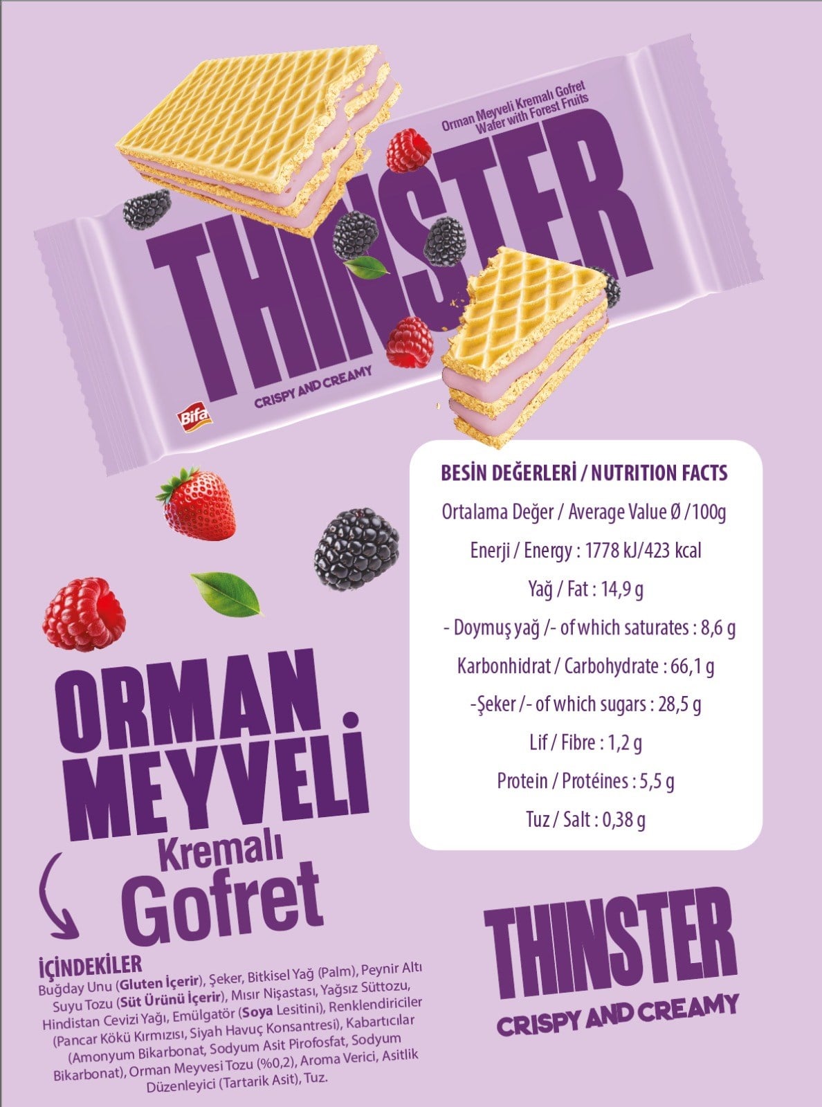 Thinster Orman Meyveli Kremalı Gofret 55 gr x 24 adet