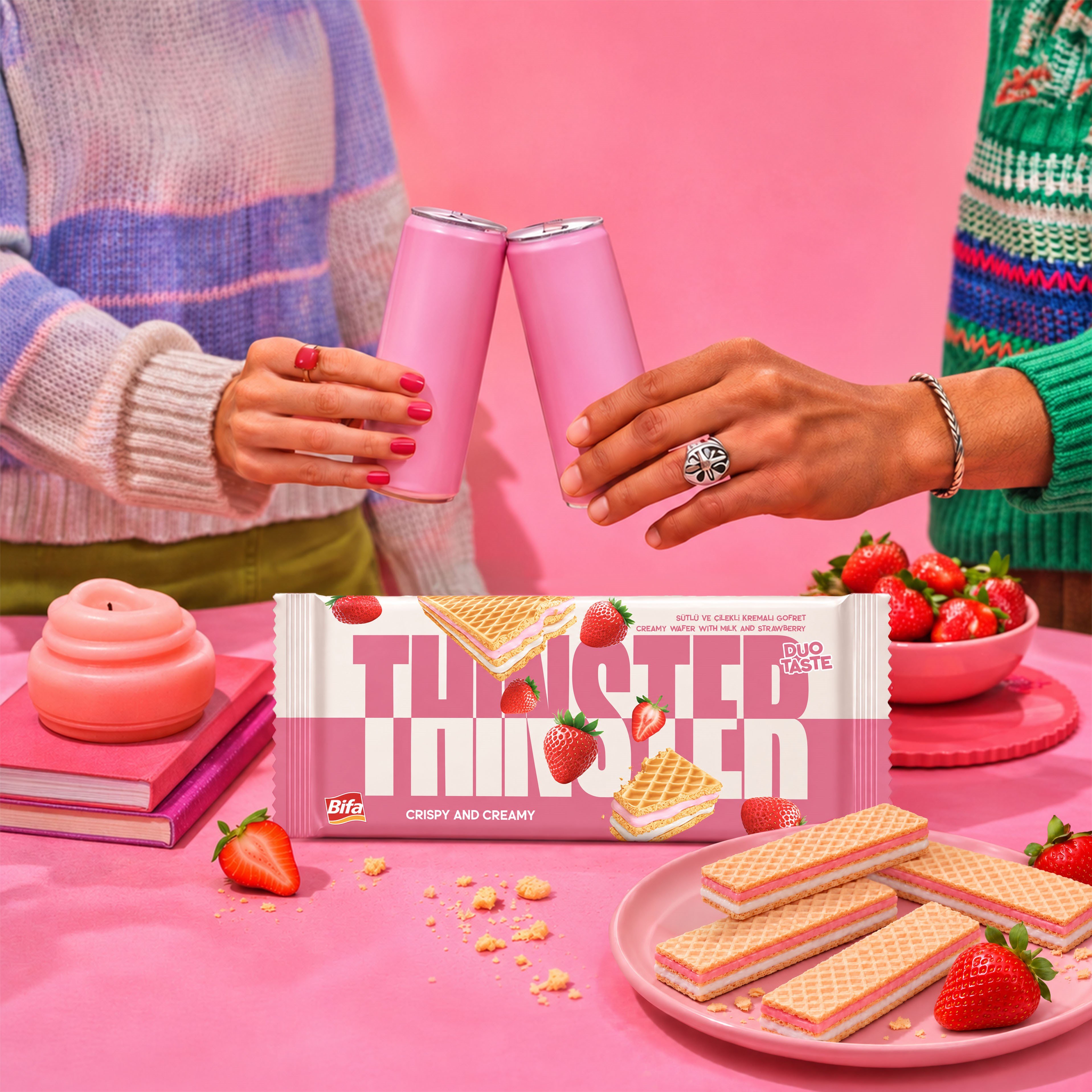 Thinster Sütlü Ve Çilekli Kremalı Büyük Boy Gofret 142 gr x 2 adet