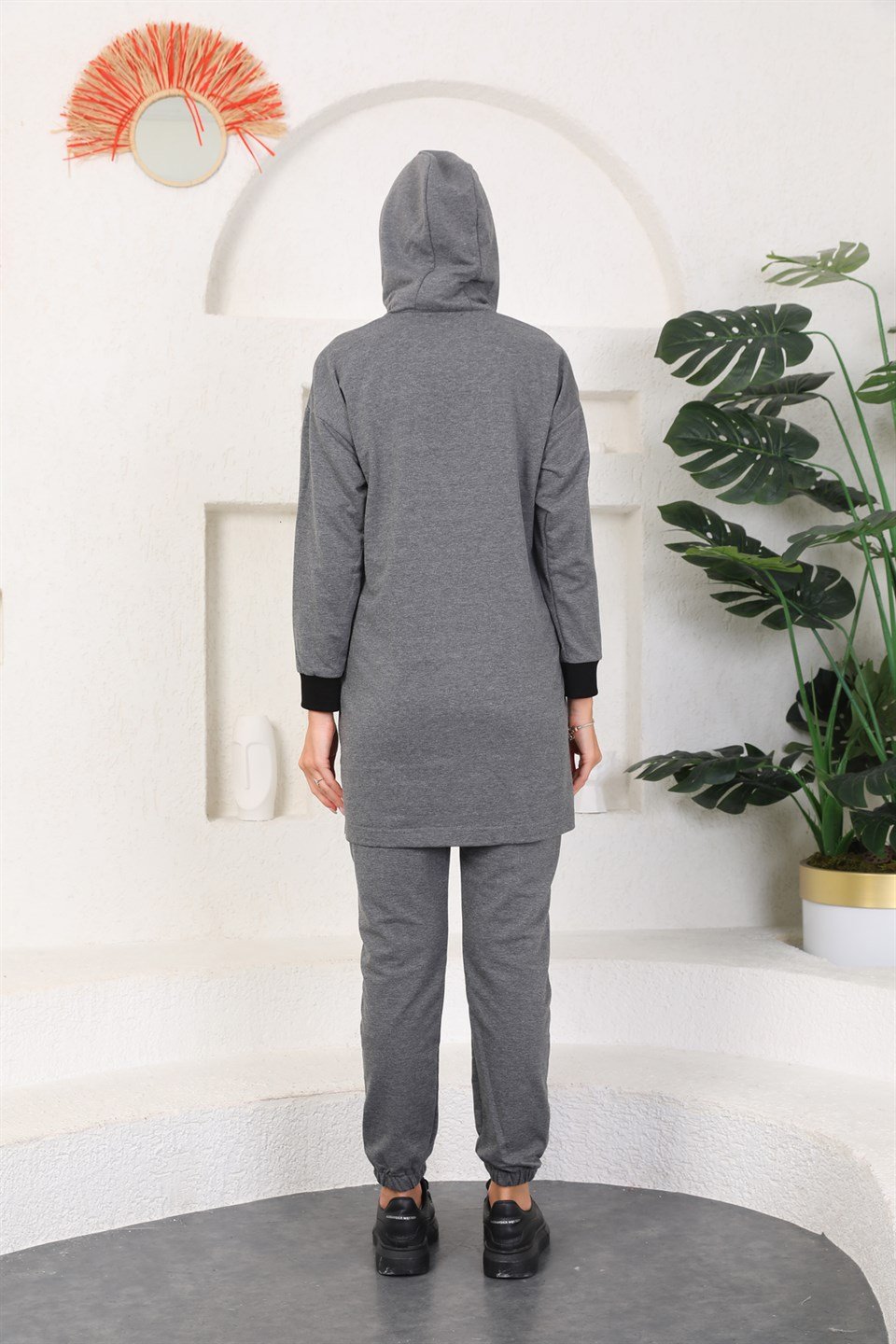 610--1-l - Antresit Gri Kadın Kapüşonlu Sweatshirt - Jogger  Spor Takım Eşofman -westbound