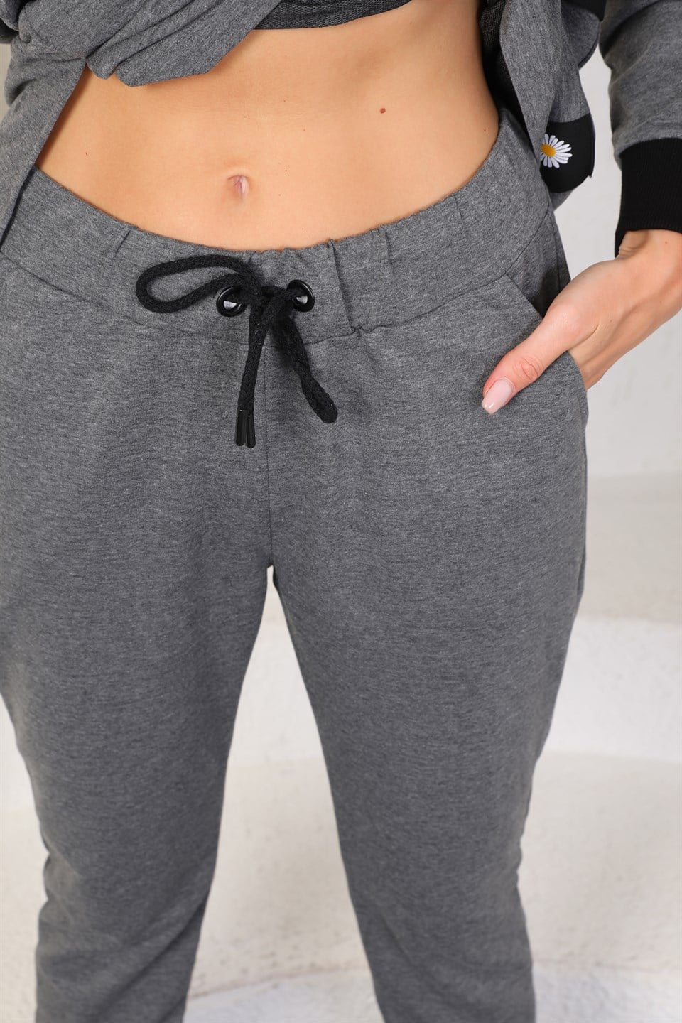 610--1-l - Antresit Gri Kadın Kapüşonlu Sweatshirt - Jogger  Spor Takım Eşofman -westbound