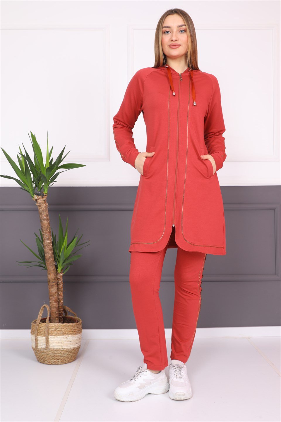 75187302201 - Bayan Biyeli Fermuarlı Kapüşonlu Tesettür Eşofman Takımı -westbound