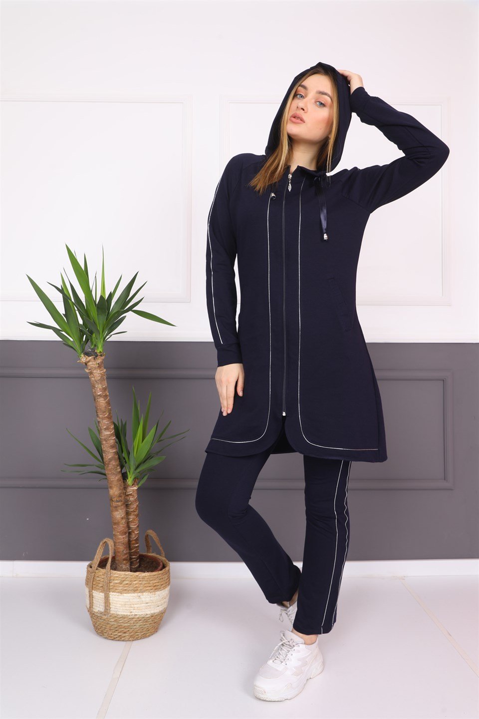 4902307901 - Bayan Biyeli Fermuarlı Kapüşonlu Tesettür Eşofman Takımı -westbound