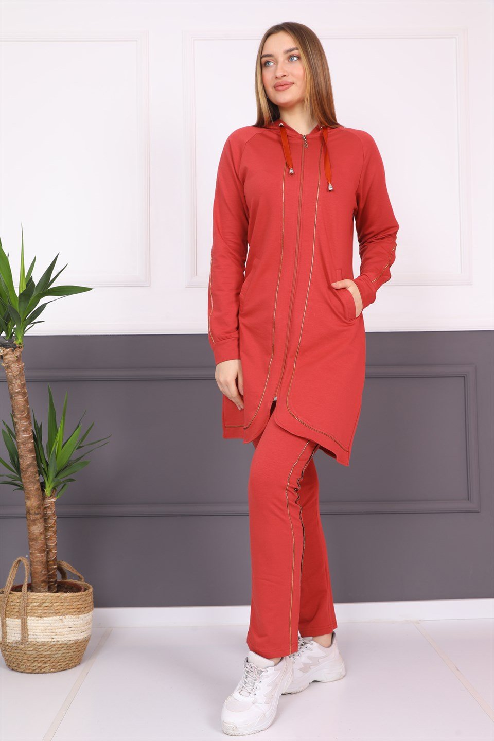 75187302201 - Bayan Biyeli Fermuarlı Kapüşonlu Tesettür Eşofman Takımı -westbound