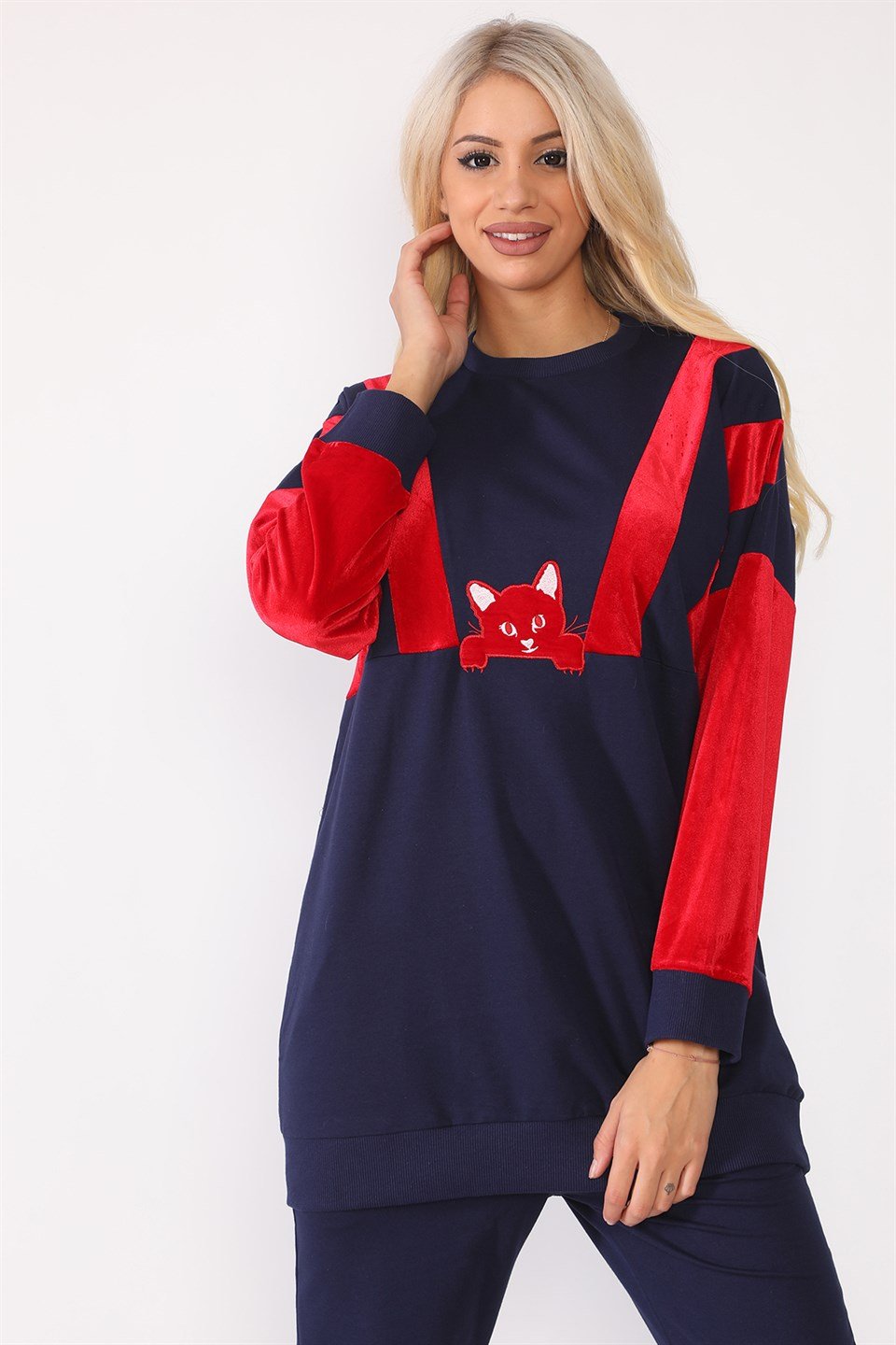 50883190 - Bayan Kadife Garnili Kedili Eşofman Takım -westbound