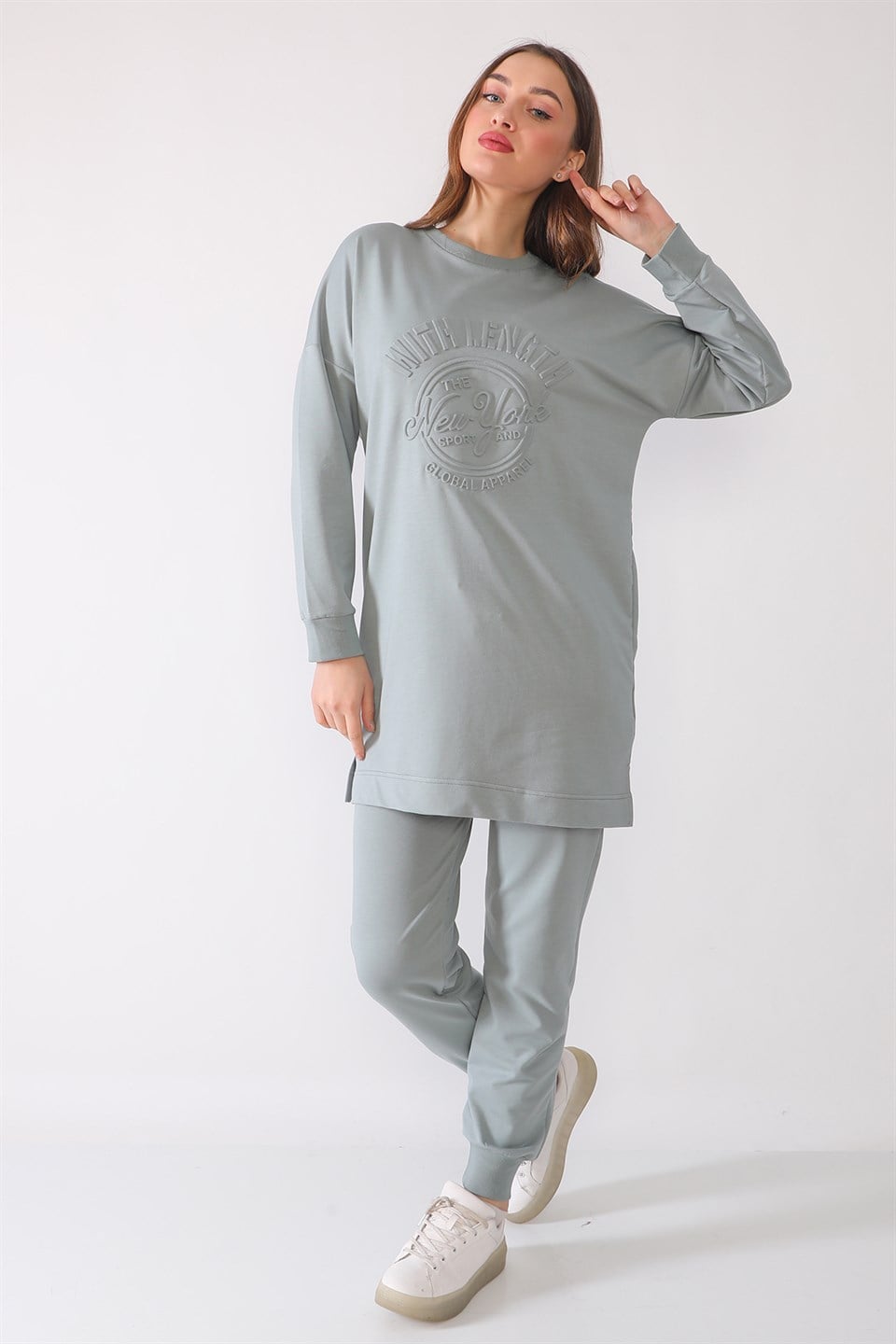 061834912 - Bayan Silikon Baskılı Tunik Eşofman Takımı -westbound