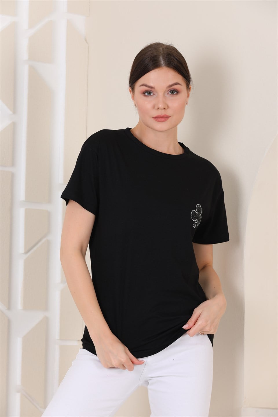 5120617309 - Bayan Taş Baskılı T-shirt -westbound