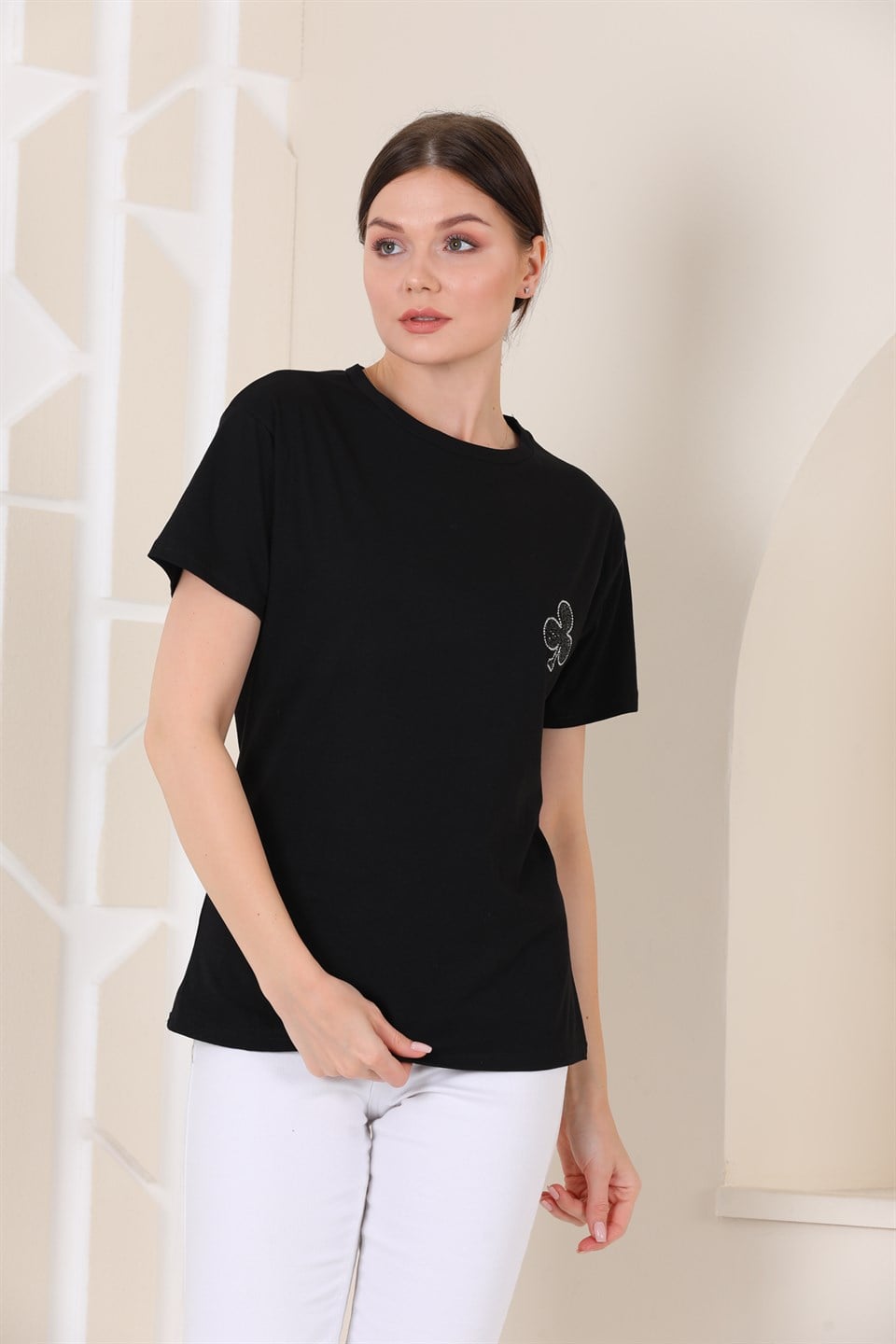 5120617309 - Bayan Taş Baskılı T-shirt -westbound