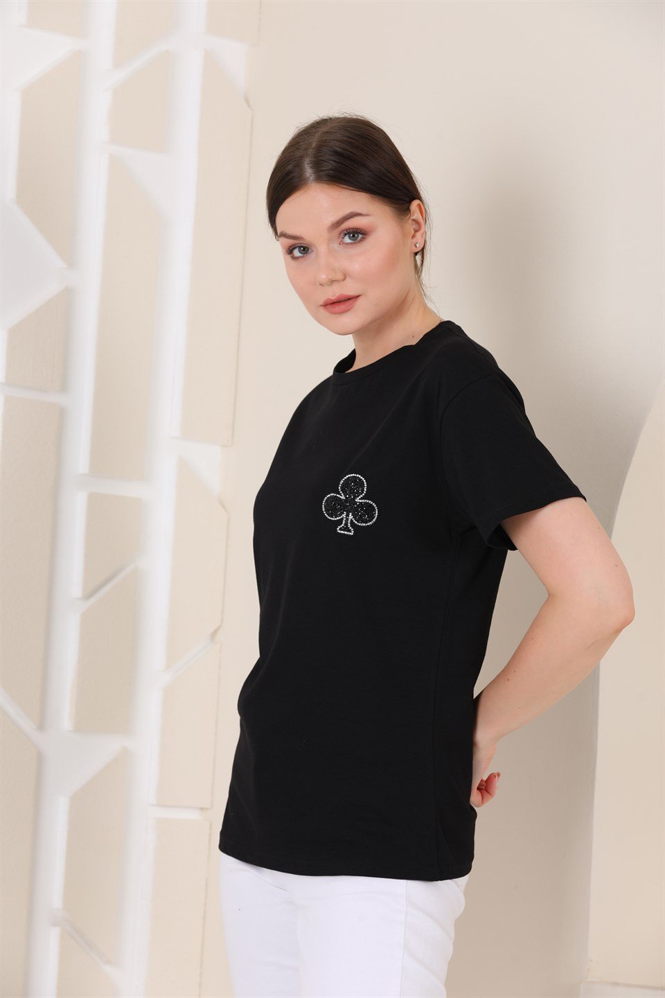 5120617309 - Bayan Taş Baskılı T-shirt -westbound