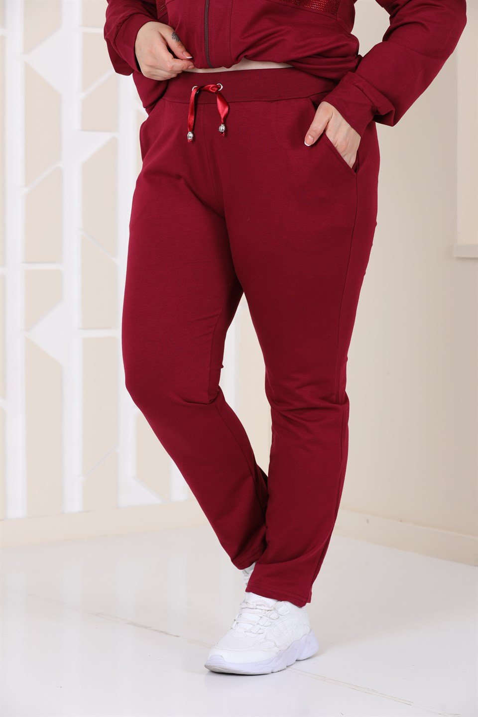 60325018901 - Bayan Taş Detaylı Fermuarlı Kapüşonlu Tesettür Battal Eşofman Takımı -westbound