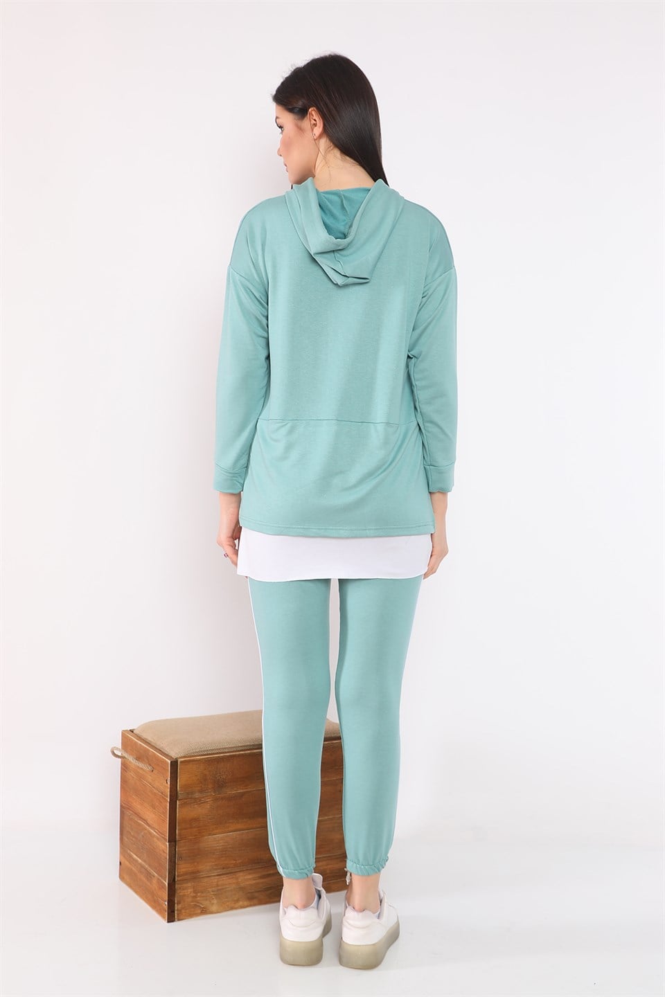 730124891 - Bayan Yırtmaçlı Biyeli Kapüşonlu Eşofman Takımı -westbound