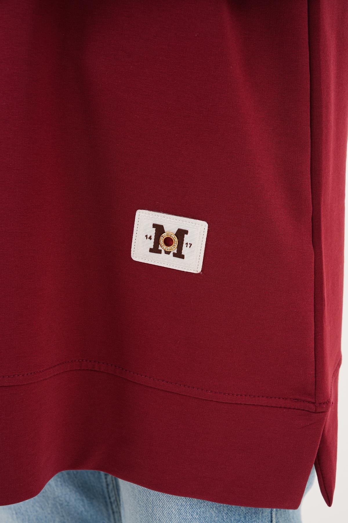 710 - Bordo Düz Basic Bisiklet Yaka Uzun Kol Kadın Sweatshirt Tunik 710 -westbound