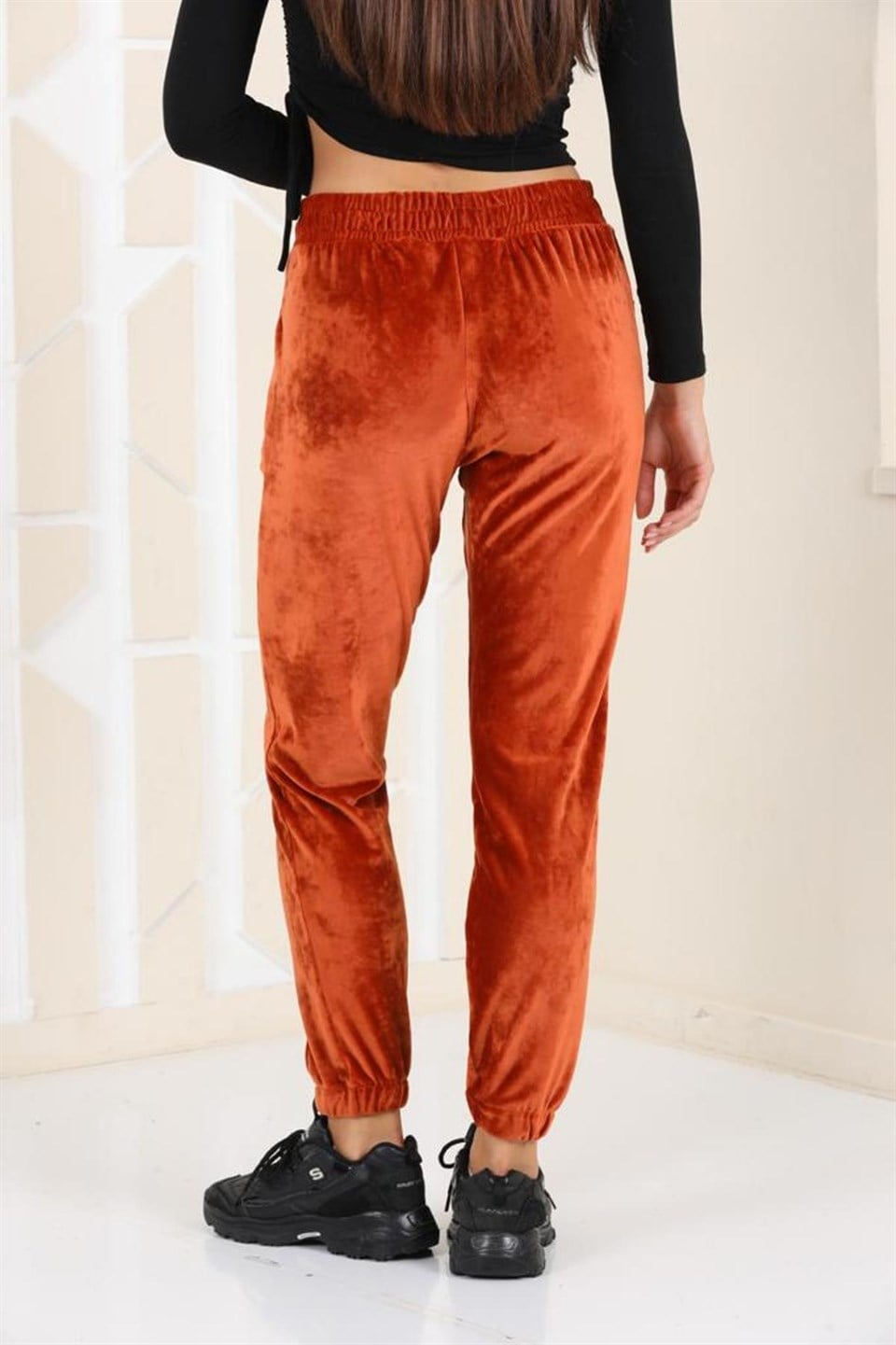 176-TABA-XL - Büyük Beden TABA Kadife  Kadın Eşofman Altı - Pijama - Jogger Çizgi Şeritli -westbound
