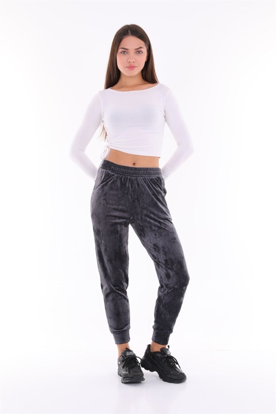 177-1-xl - Füme Renk Kadife Eşofman Altı - Pijama - Jogger Model -westbound