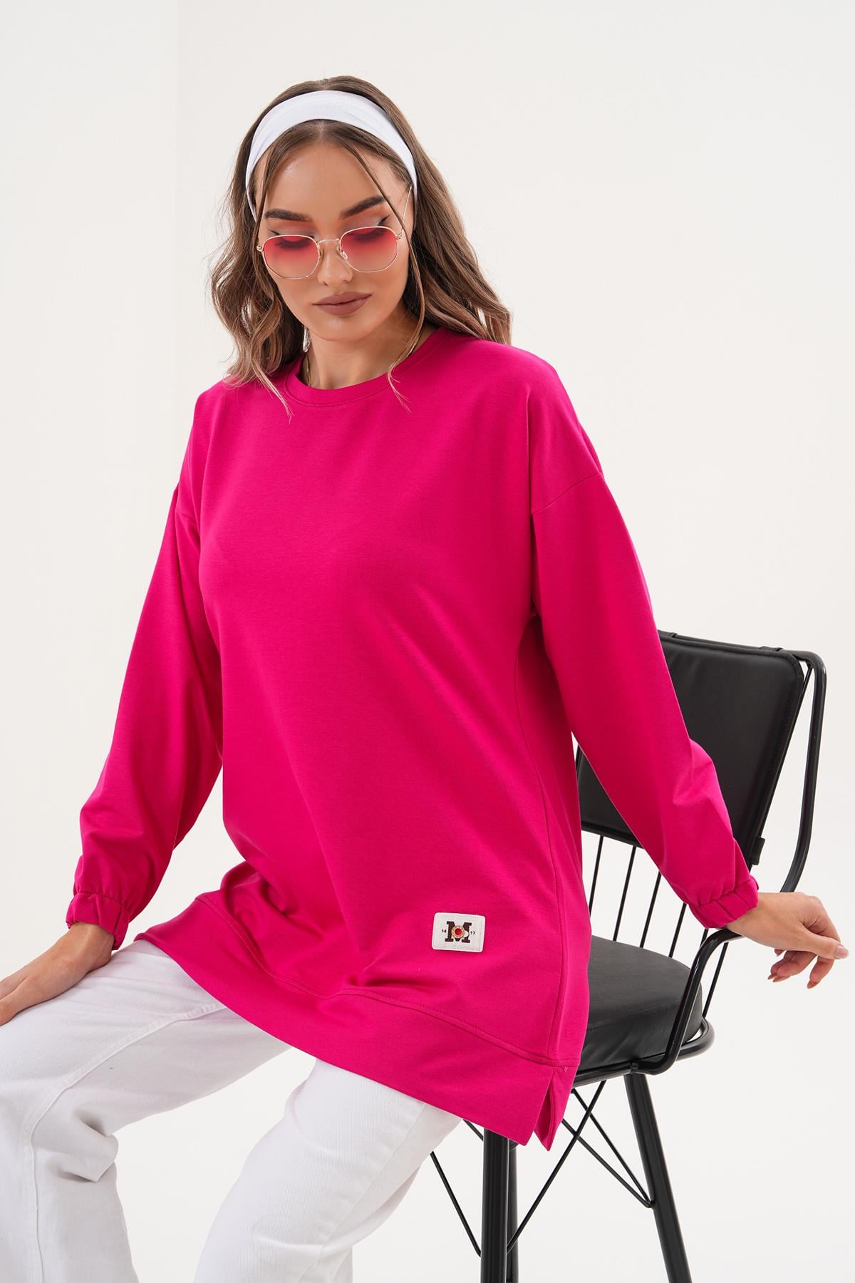 710 - Fuşya Düz Basic Bisiklet Yaka Uzun Kol Kadın Sweatshirt Tunik 710 -westbound