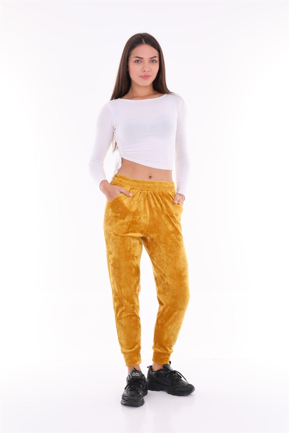 177-2-XXL - Hardal Renk Kadife Eşofman Altı - Pijama - Jogger Model -westbound