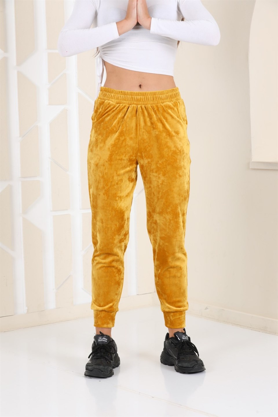 177-2-XXL - Hardal Renk Kadife Eşofman Altı - Pijama - Jogger Model -westbound