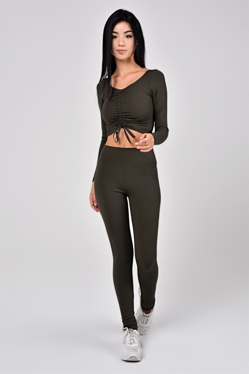 Aff-Fit-030 - İpli Büzgülü Crop Bustiyer - Siyah -westbound