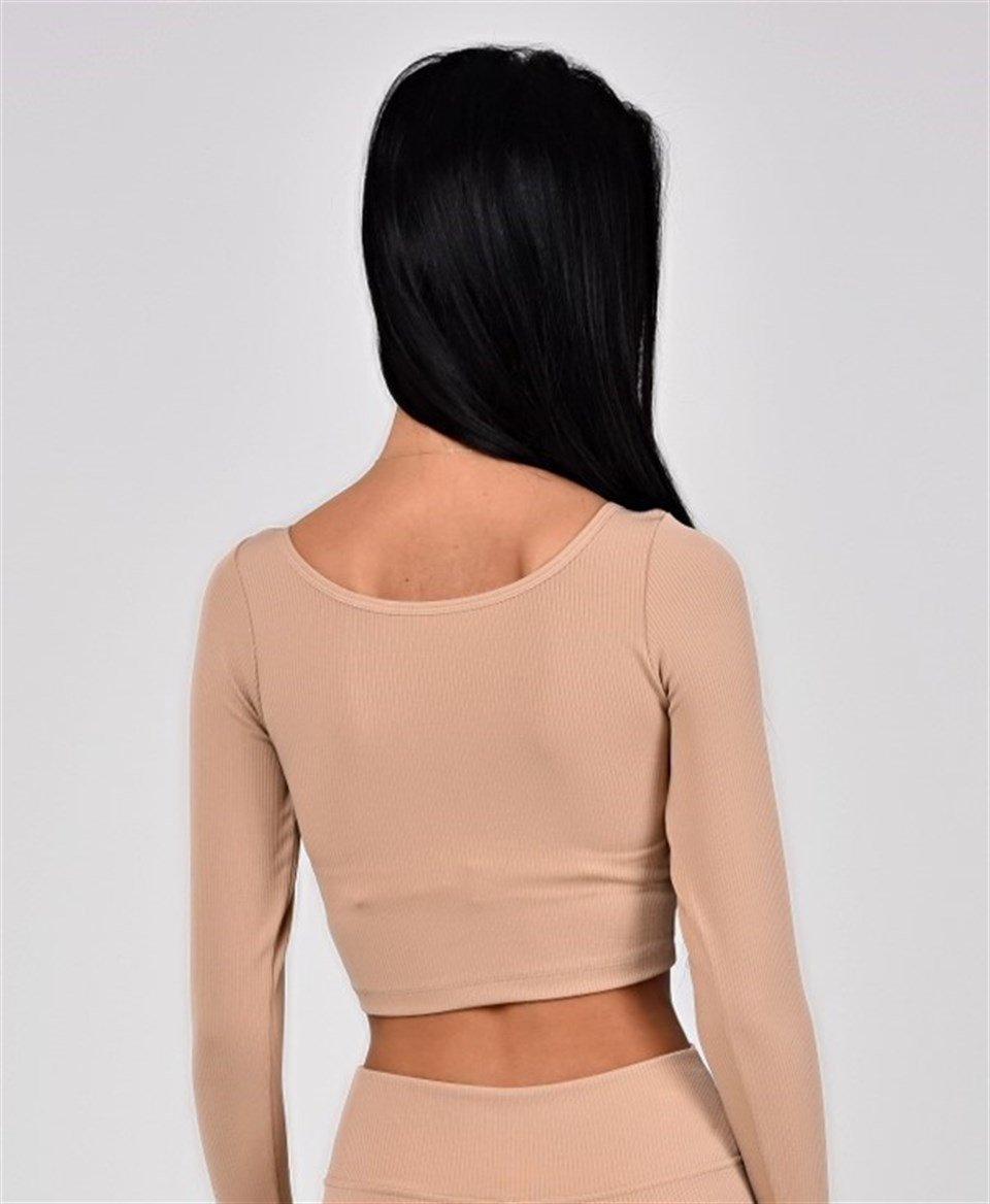 Aff-Fit-030 - İpli Büzgülü Crop Bustiyer - Ten Rengi -westbound