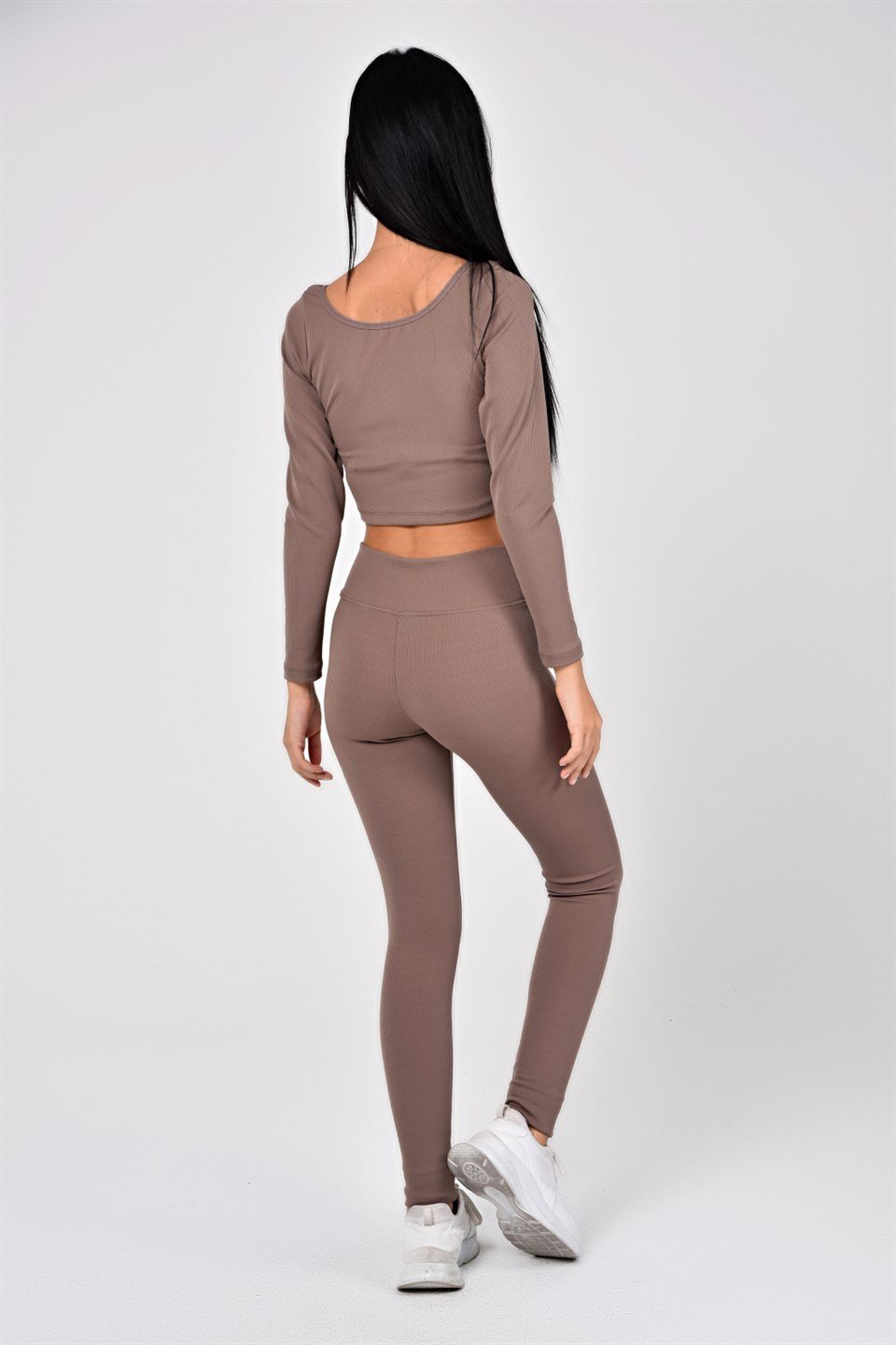 Aff-Fit-030 - İpli Büzgülü Crop Bustiyer - Vizon -westbound