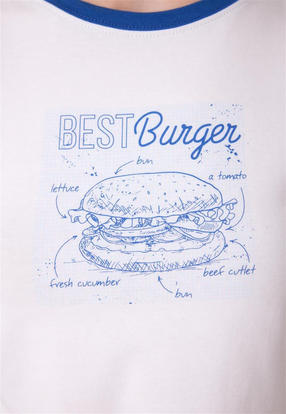 Kadın Best Burger Baskılı Beyaz Kısa Kollu Crop T-Shirt