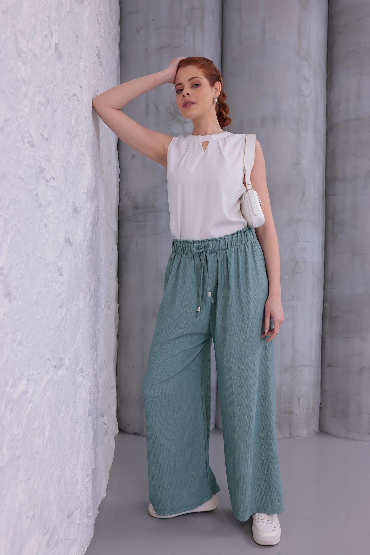 MLT-Pant-03 - Kadın Bol Paça Yazlık Plaj Model Pantolon -westbound