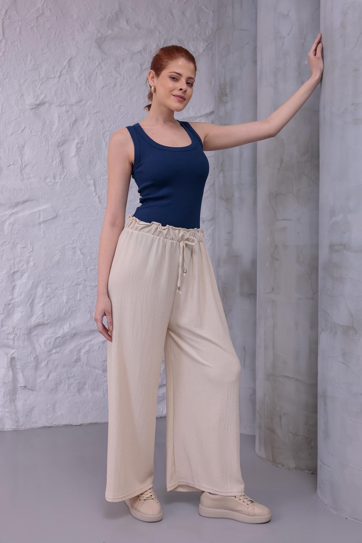 MLT-Pant-03 - Kadın Bol Paça Yazlık Plaj Model Pantolon -westbound