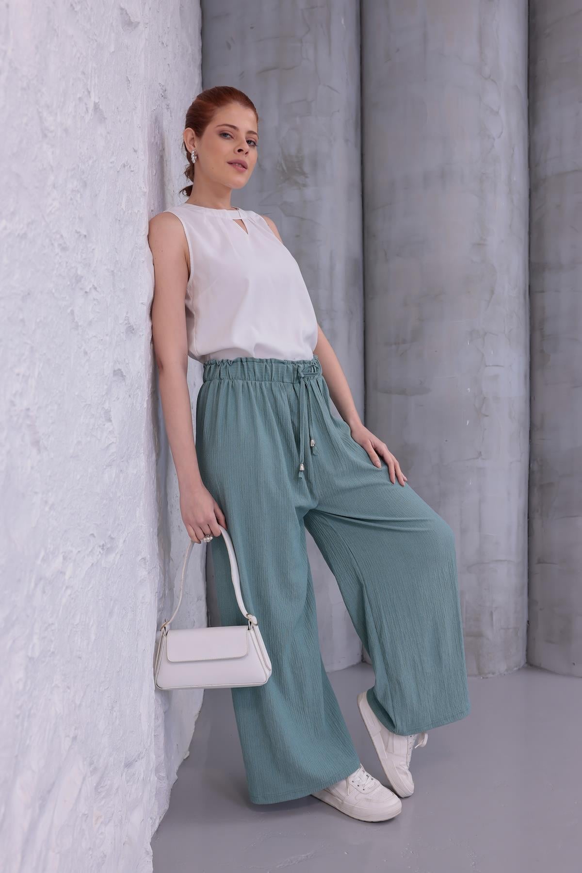 MLT-Pant-03 - Kadın Bol Paça Yazlık Plaj Model Pantolon -westbound
