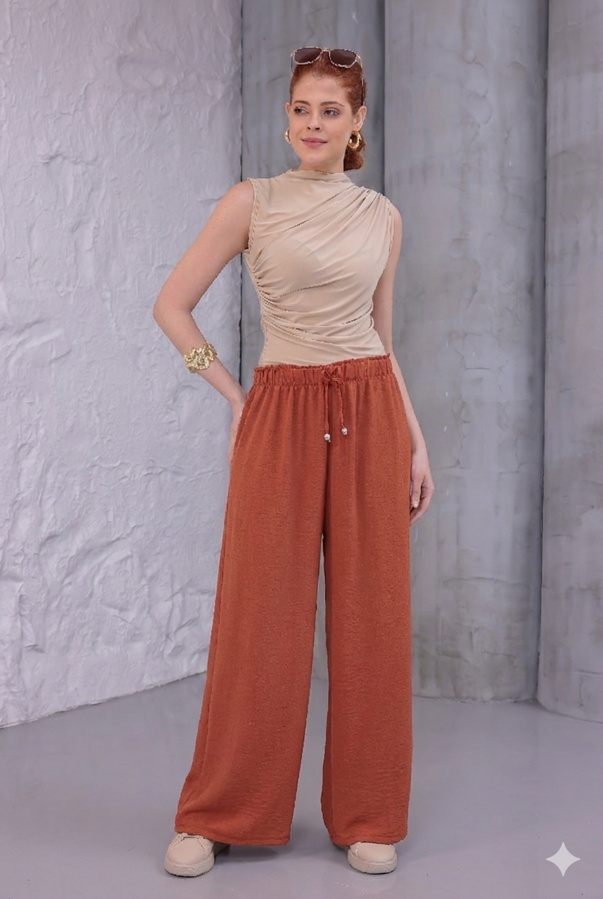 MLT-Pant-03 - Kadın Bol Paça Yazlık Plaj Model Pantolon -westbound