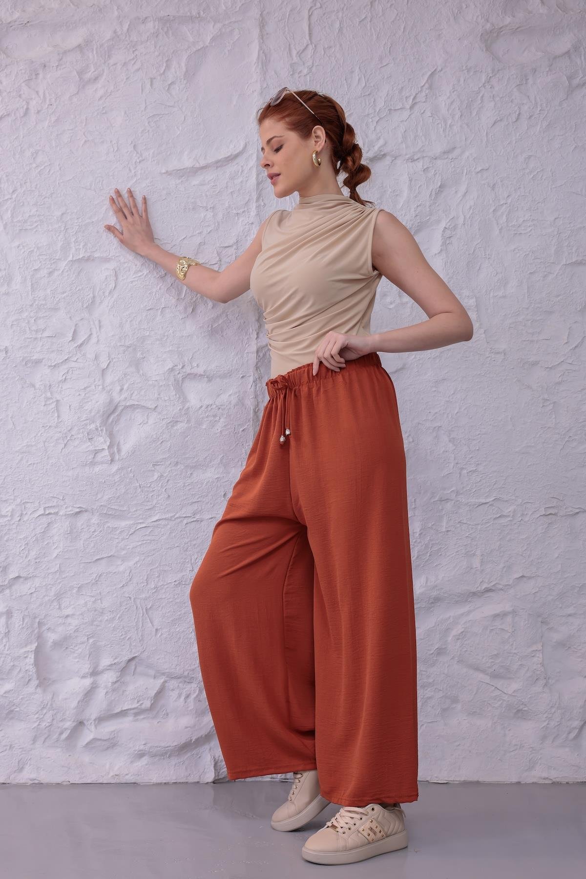 MLT-Pant-03 - Kadın Bol Paça Yazlık Plaj Model Pantolon -westbound