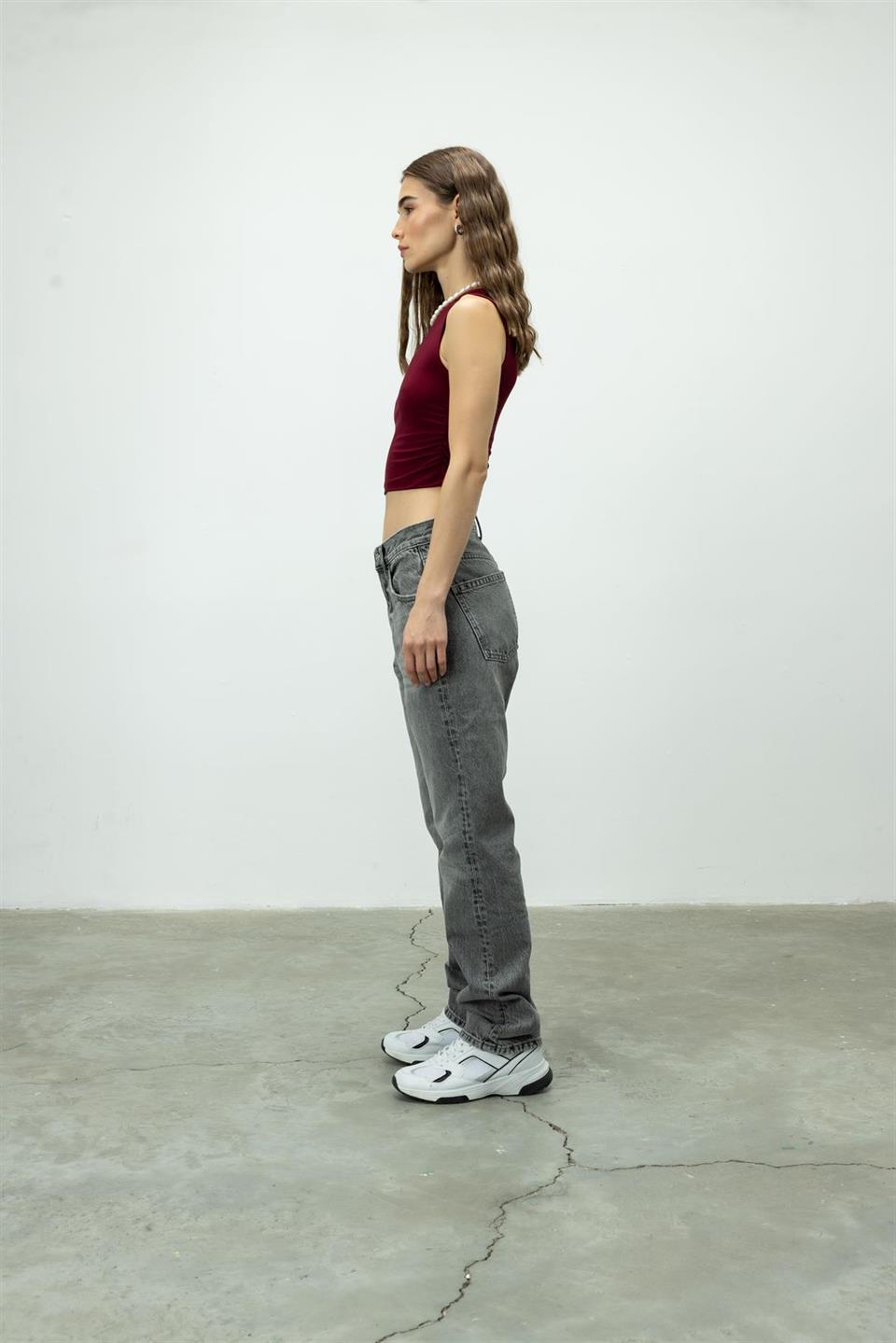 Kadın Bordo Bisiklet Yaka Crop Bluz