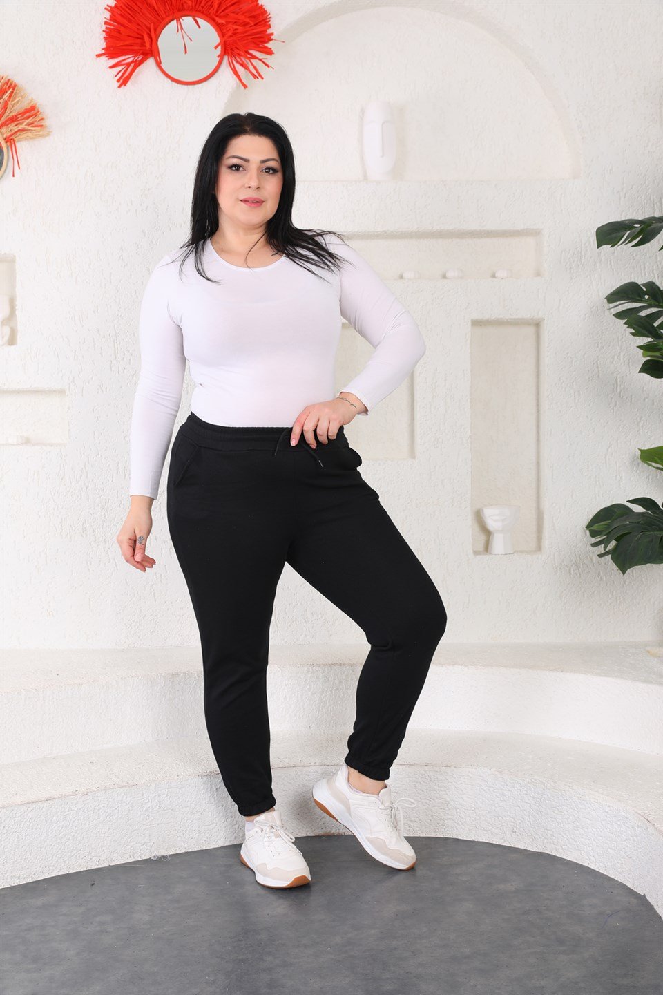 557-Big - Kadın Büyük Beden Siah Jogger Eşofman Altı -westbound