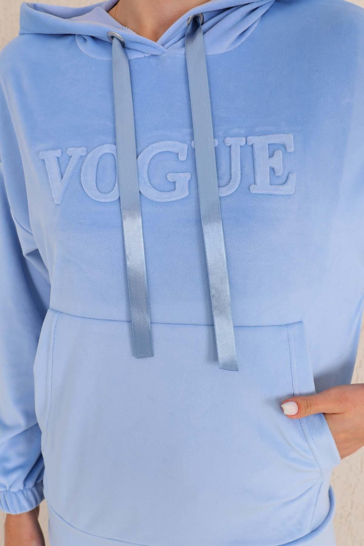 649 - Kadın Buz Mavi VOGUE Peluş Kadife İkili Takım -westbound