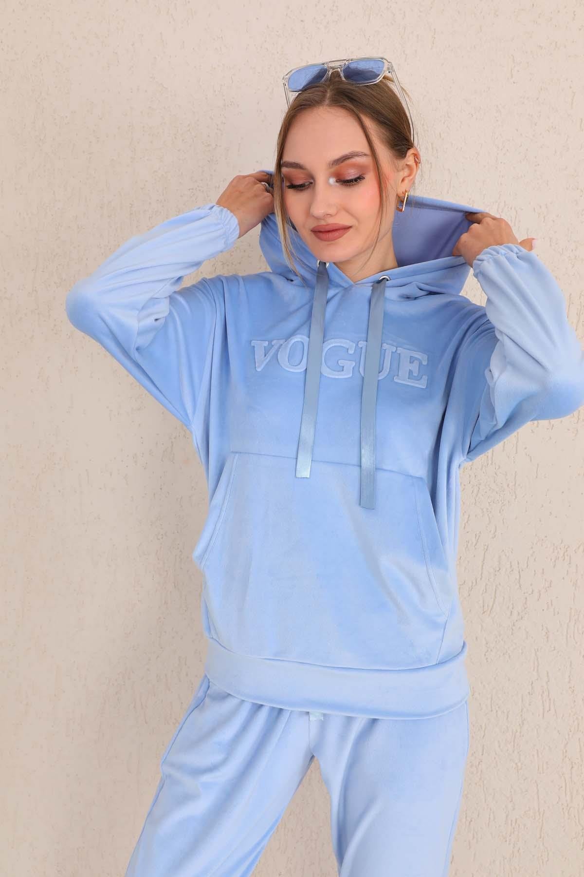 649 - Kadın Buz Mavi VOGUE Peluş Kadife İkili Takım -westbound