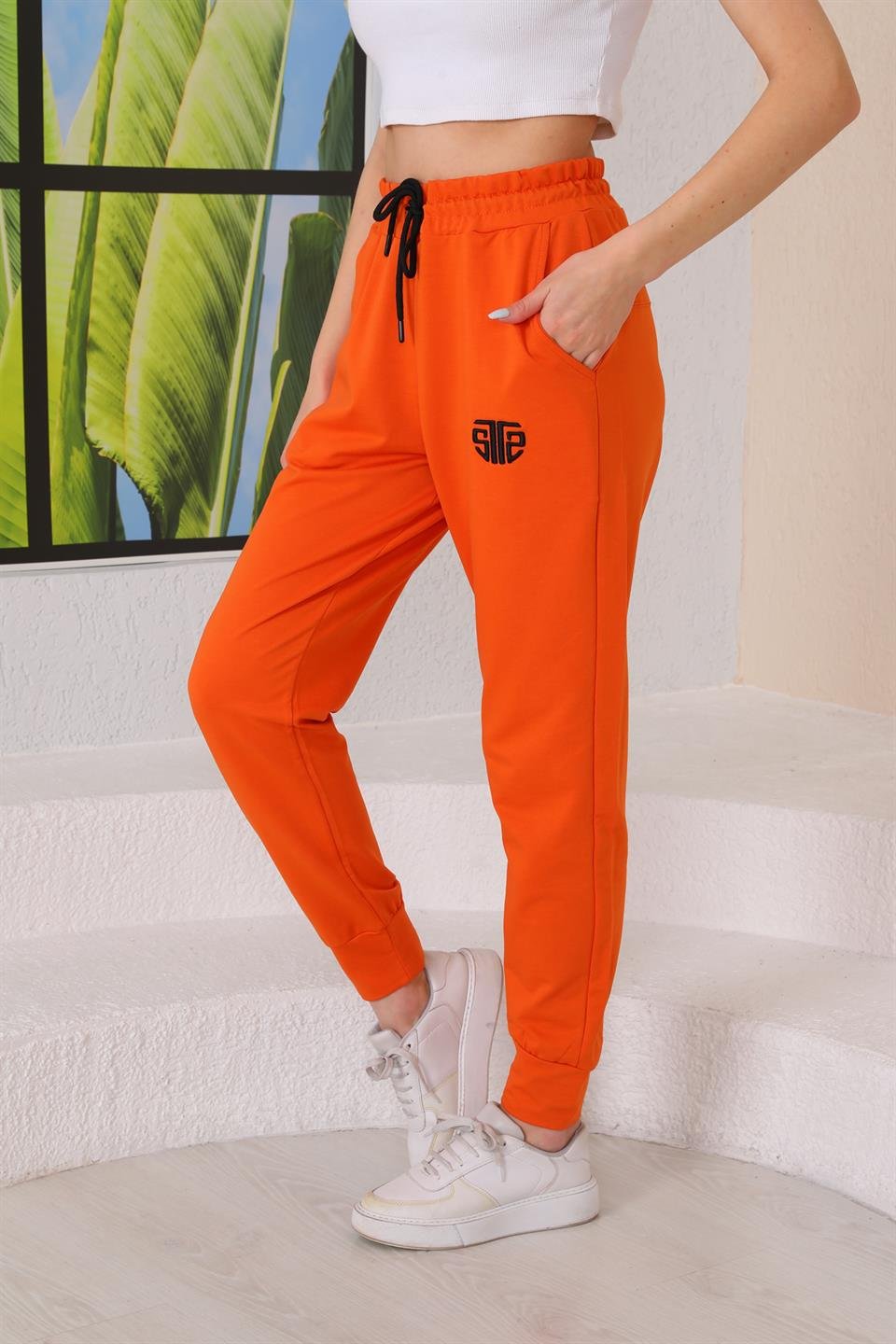 SS-1007 - Kadın Günlük Jogger  Eşofman Altı Turuncu -westbound