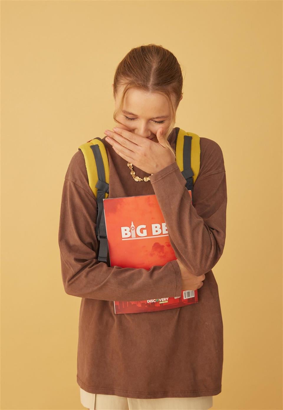 Kadın Kahverengi Eskitmeli Oversize Basic Uzun Kolu T-Shirt