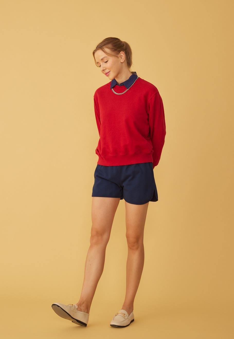 Kadın Kırmızı Renk Basic Şardonsuz Sweatshirt