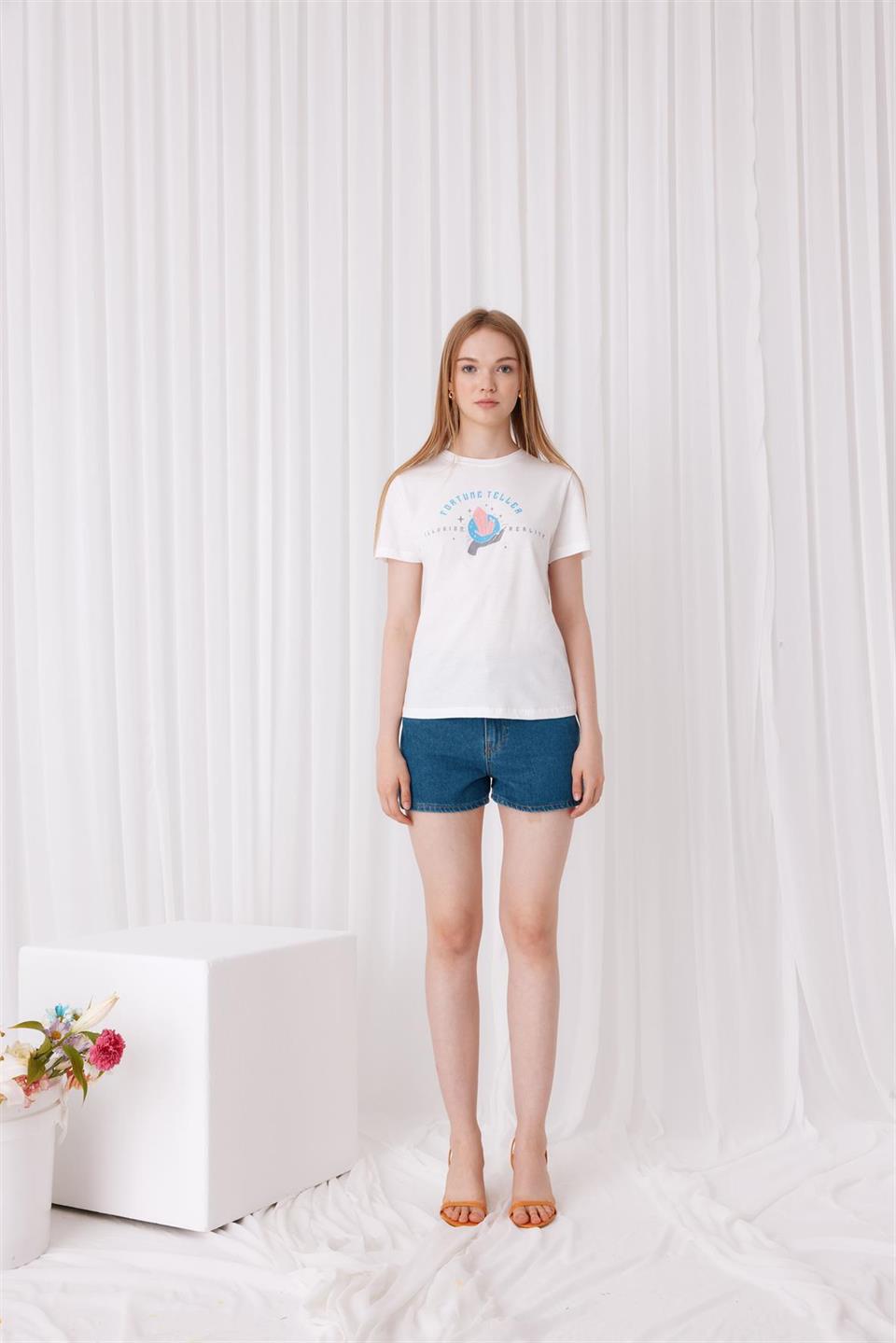 Kadın Kısa Kollu Fortune Baskılı T-Shirt
