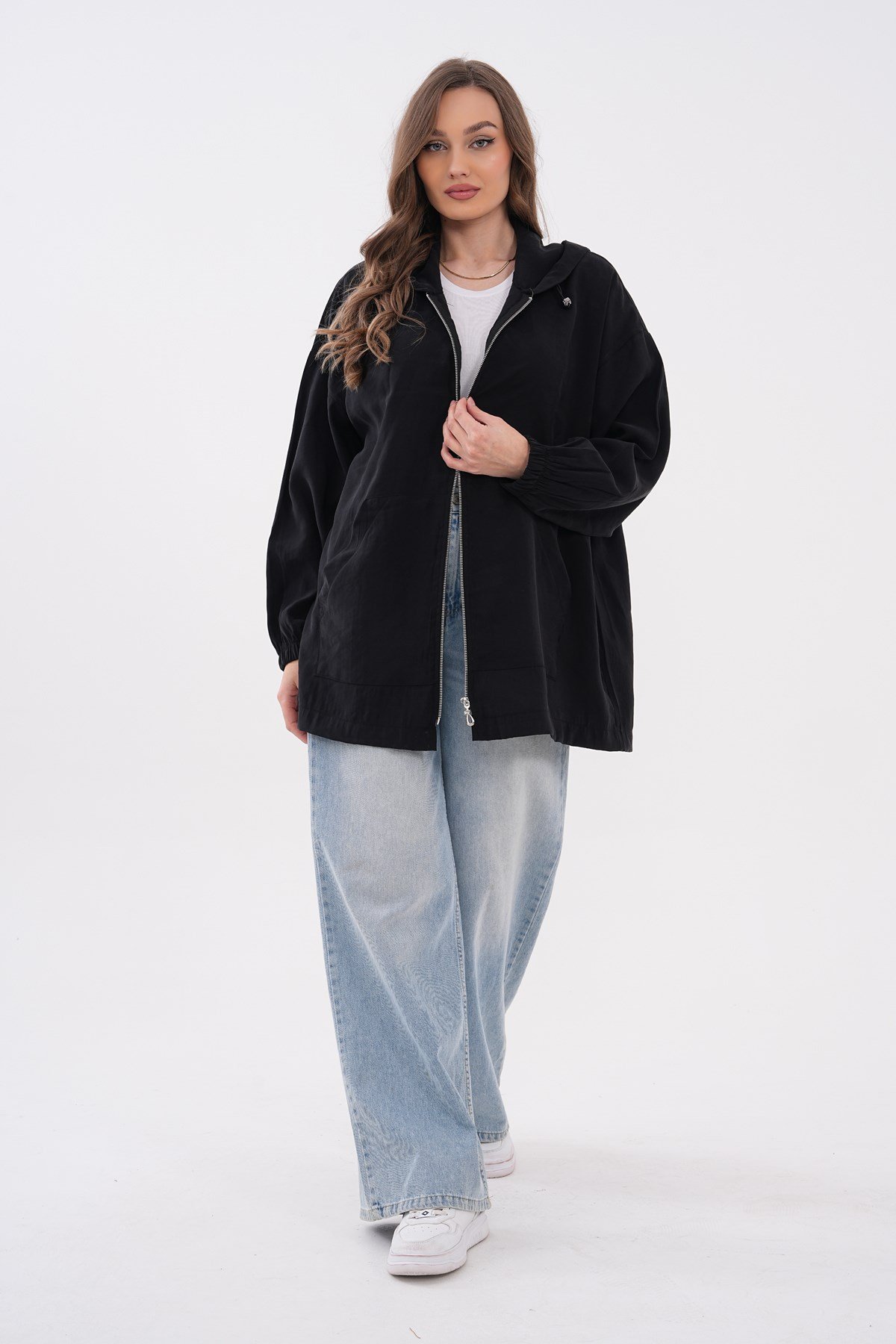 721 - Kadın Modal Oversize Fermuarlı Sweat Ceket -westbound