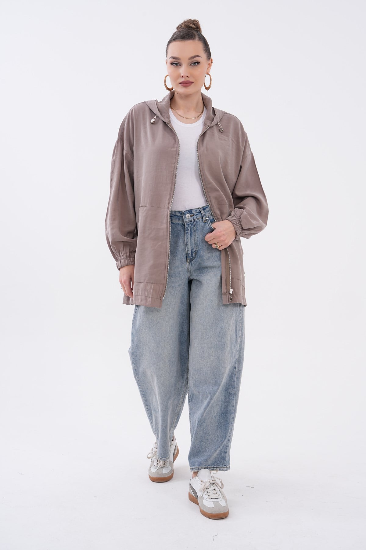 721 - Kadın Modal Oversize Fermuarlı Sweat Ceket -westbound