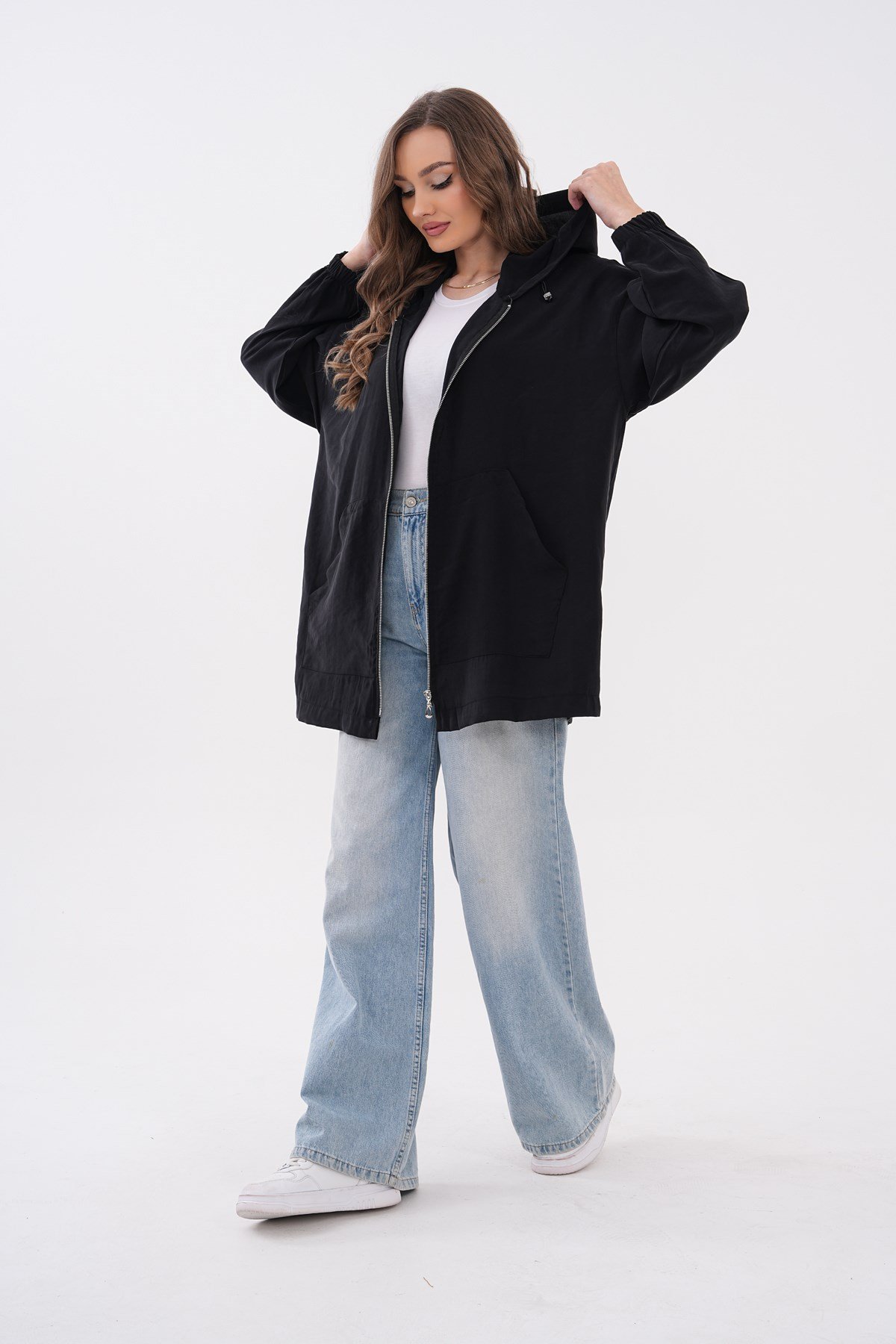 721 - Kadın Modal Oversize Fermuarlı Sweat Ceket -westbound