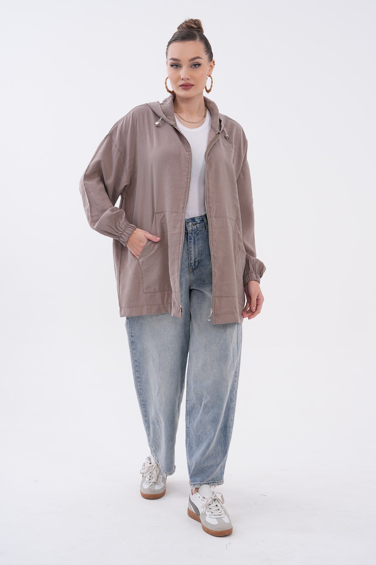 721 - Kadın Modal Oversize Fermuarlı Sweat Ceket -westbound