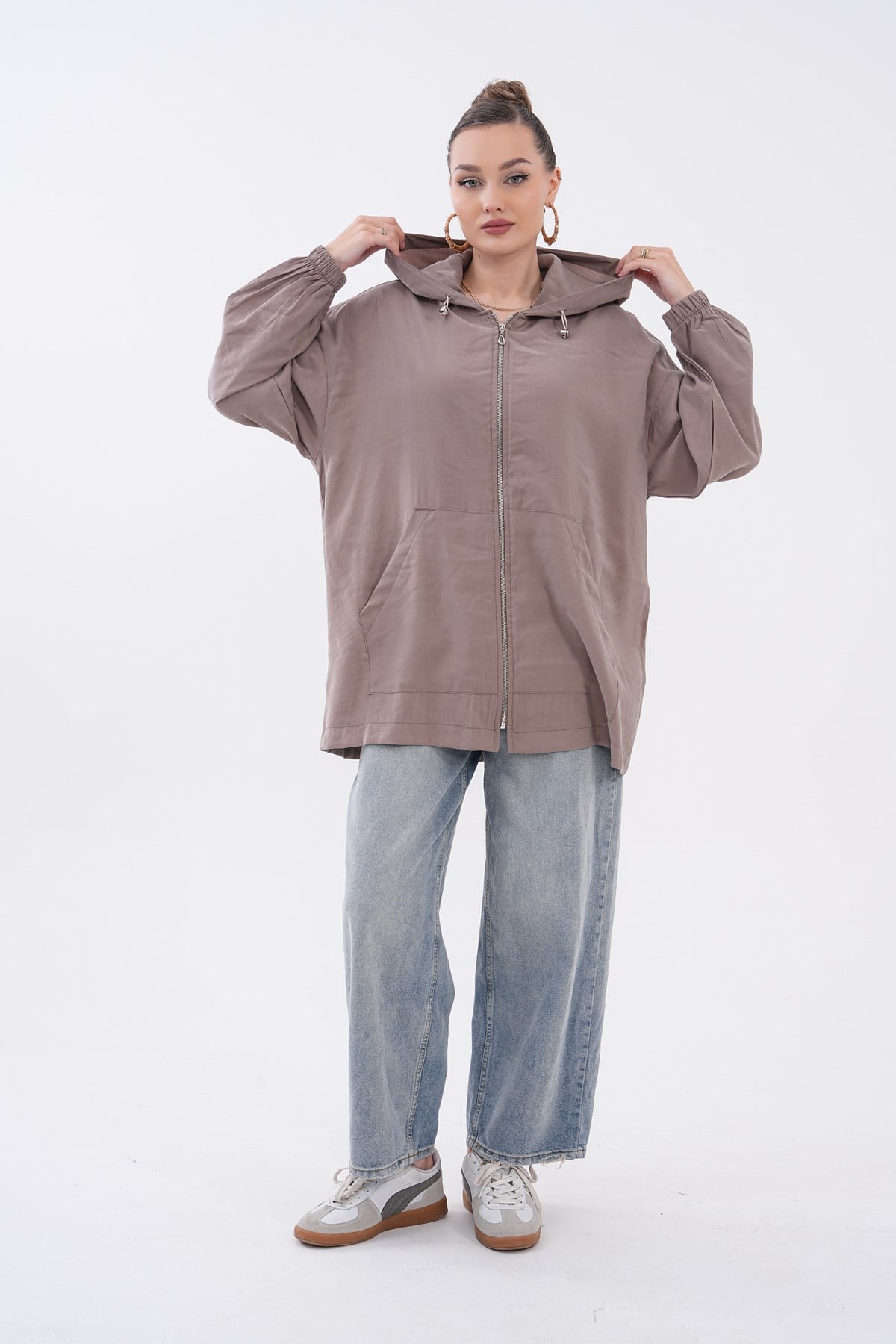 721 - Kadın Modal Oversize Fermuarlı Sweat Ceket -westbound
