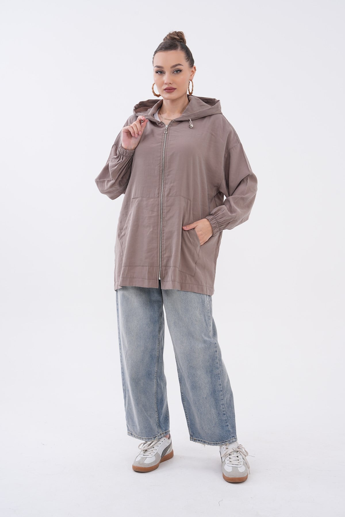 721 - Kadın Modal Oversize Fermuarlı Sweat Ceket -westbound