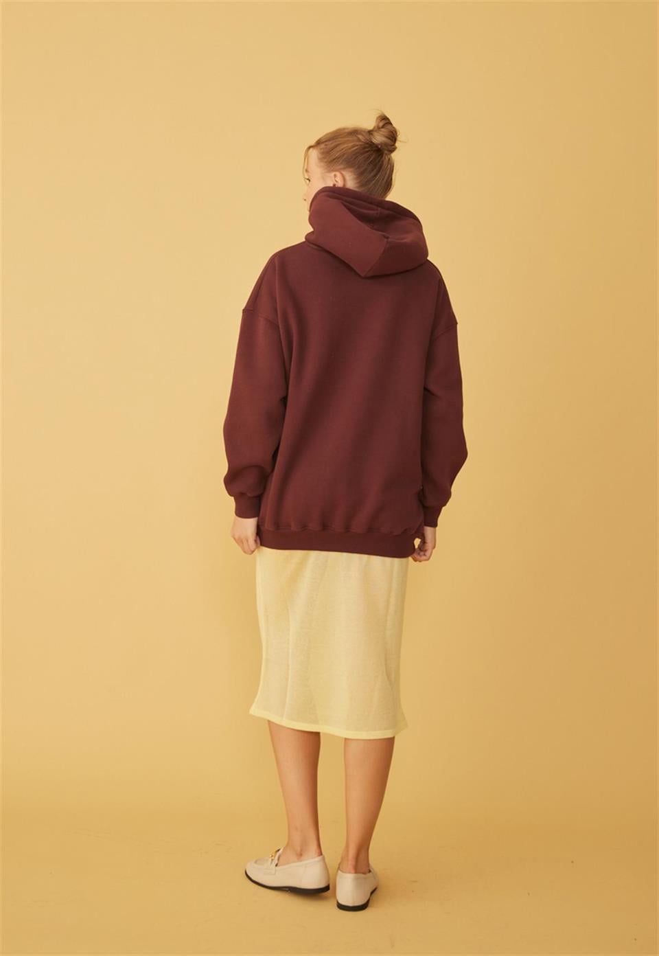 Kadın Oversize Çikolata Kapüşonlu Sweatshirt