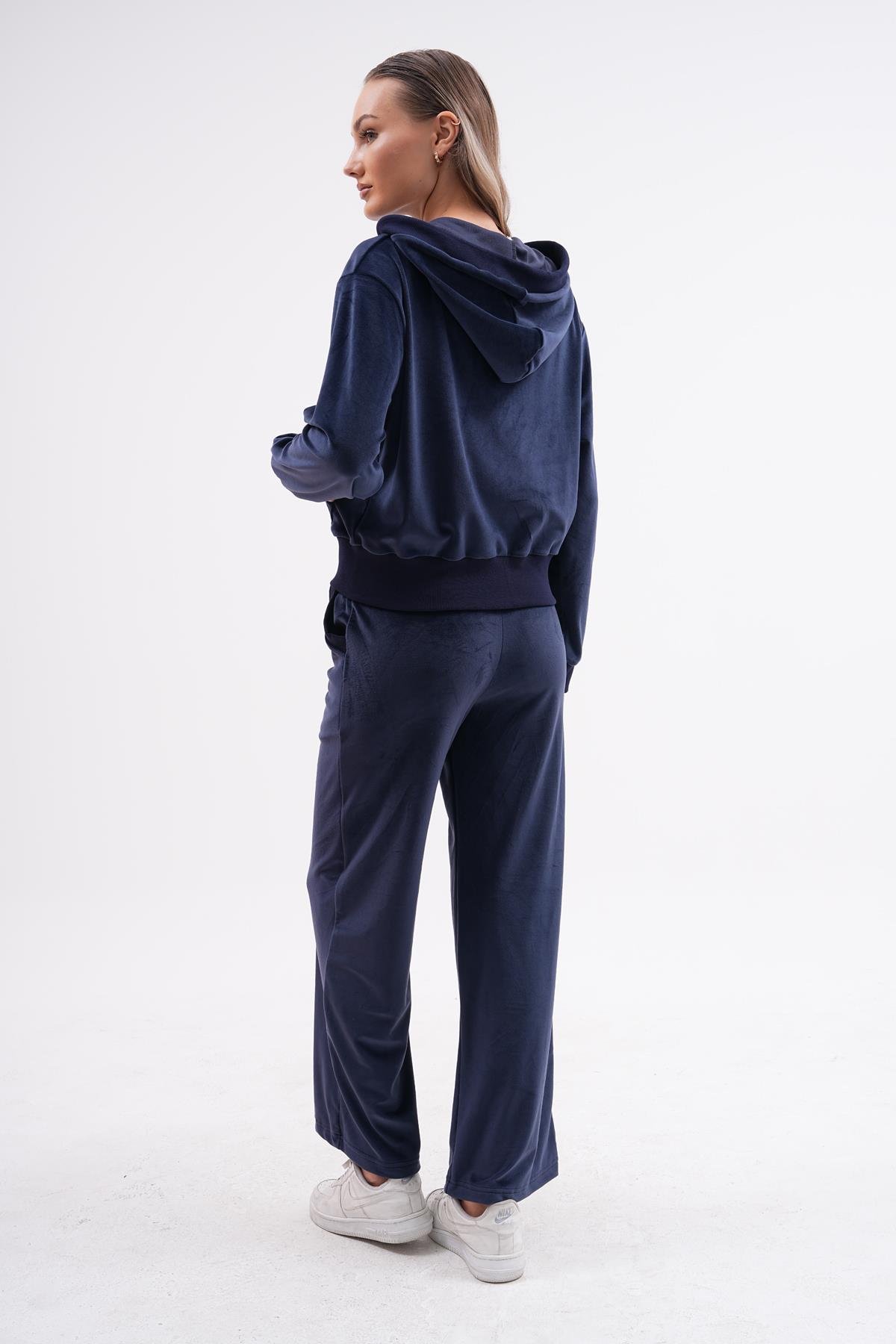 701 - Kadın Soft Kadife Palazzo Paça Forever İkili Takımı LACİVERT -westbound