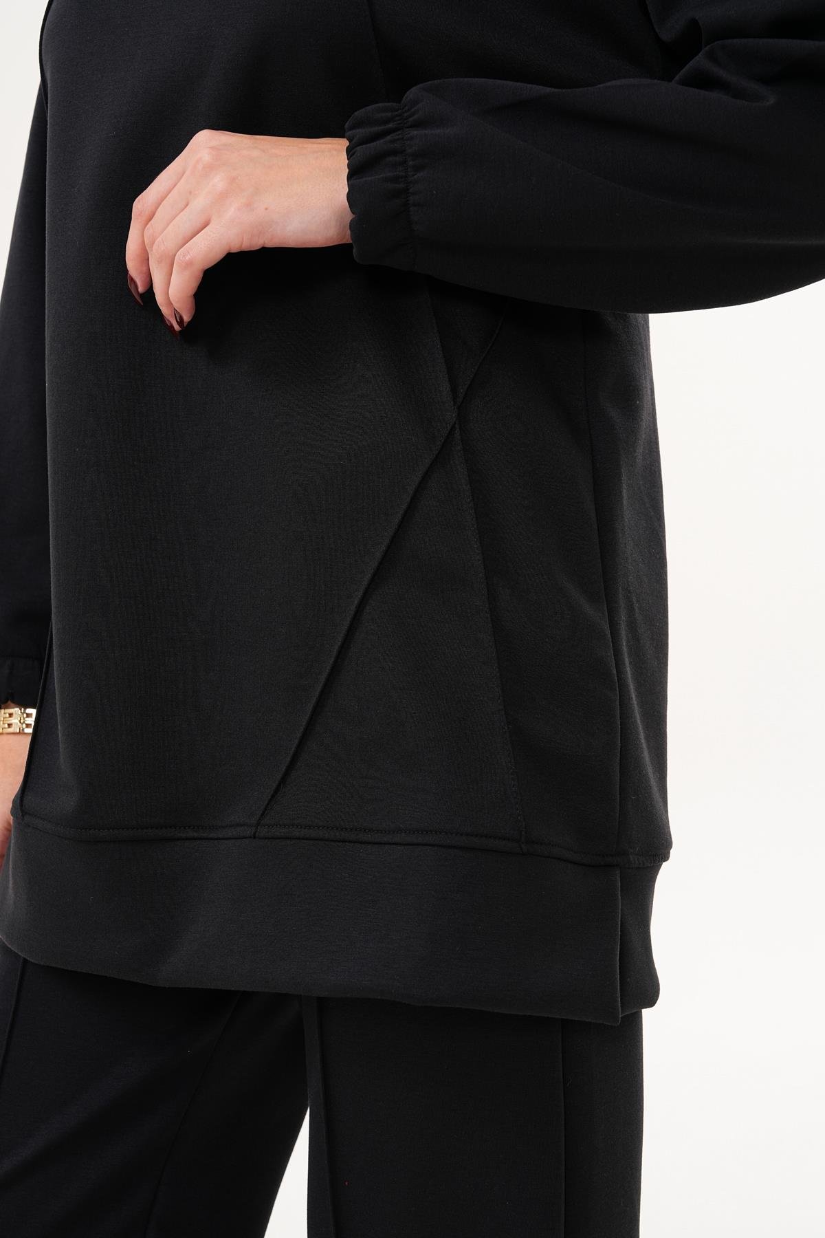 717 - Kadın Spor Giyim Bisiklet Yaka Günlük Spor Takımı SİYAH 717 -westbound