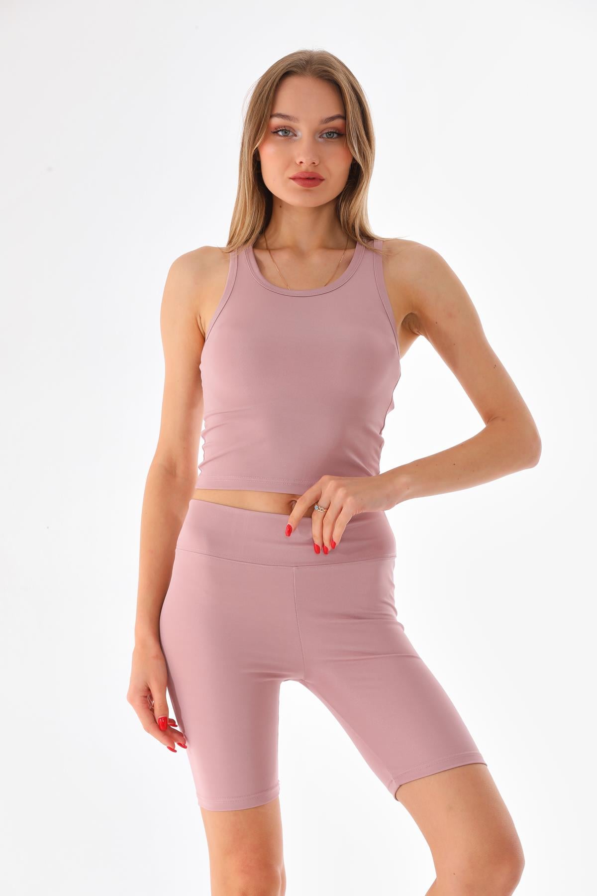 AFF-DKS-1003 - Kadın Spor Yoga Biker Şort Pudra -westbound