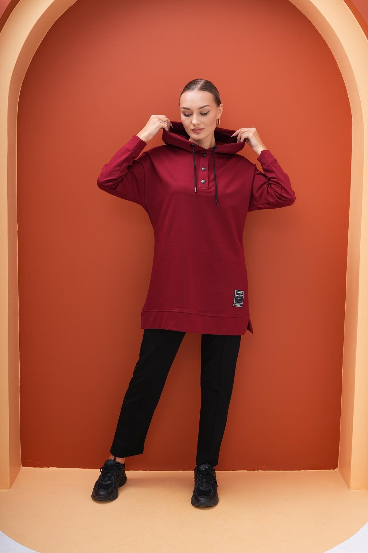 695 - Kadın Sweat-Tunik Pantolon İkili Spor Takım BORDO -westbound